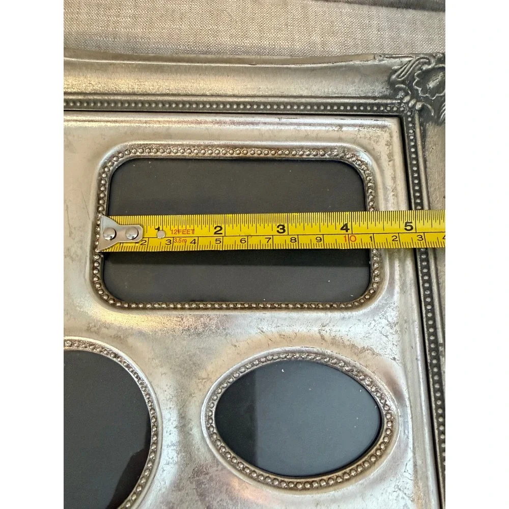 Vintage Silver 7 Opening Collage Picture Frame, Ornate Tabletop Frame